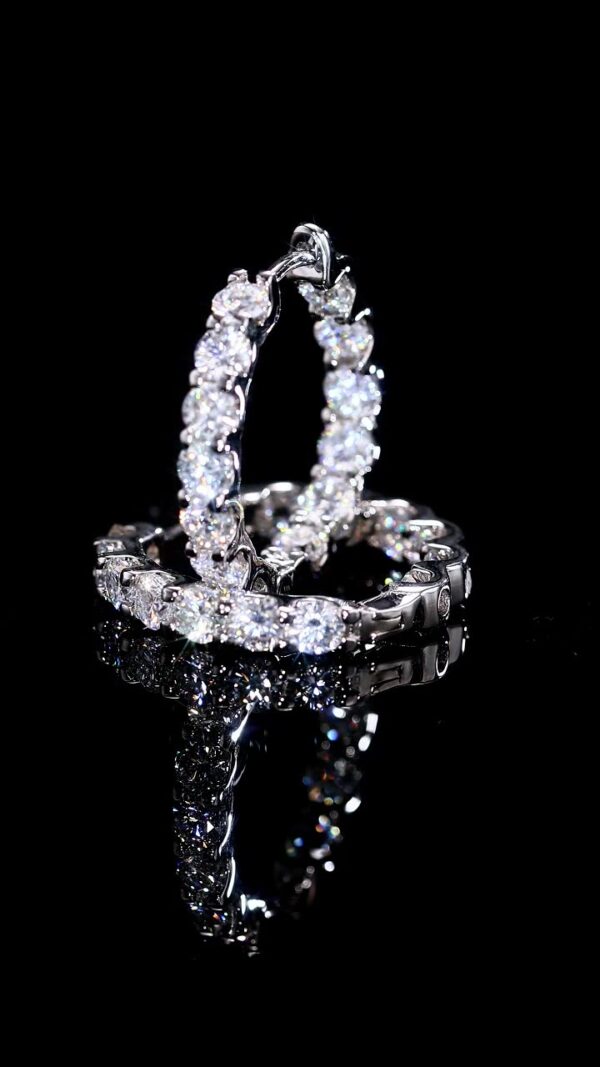 TENCARATS Moissanite Hoop Earrings – 925 Sterling Silver Inside Out Design, Sparkling Round Cut Stones