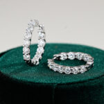 TENCARATS Moissanite Hoop Earrings – 925 Sterling Silver Inside Out Design, Sparkling Round Cut Stones