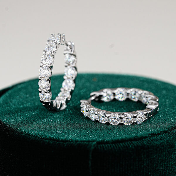 TENCARATS Moissanite Hoop Earrings – 925 Sterling Silver Inside Out Design, Sparkling Round Cut Stones