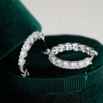 TENCARATS Moissanite Hoop Earrings – 925 Sterling Silver Inside Out Design, Sparkling Round Cut Stones