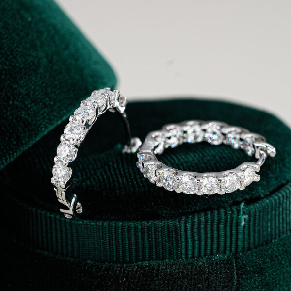 TENCARATS Moissanite Hoop Earrings – 925 Sterling Silver Inside Out Design, Sparkling Round Cut Stones