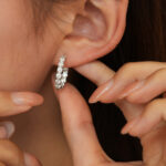 TENCARATS Moissanite Hoop Earrings – 925 Sterling Silver Inside Out Design, Sparkling Round Cut Stones