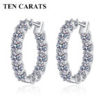 TENCARATS Moissanite Hoop Earrings – 925 Sterling Silver Inside Out Design, Sparkling Round Cut Stones