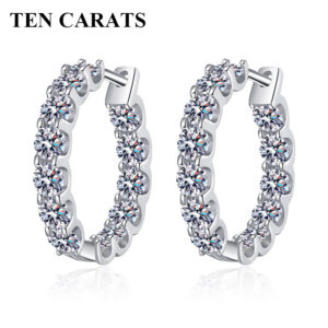TENCARATS Moissanite Hoop Earrings – 925 Sterling Silver Inside Out Design, Sparkling Round Cut Stones