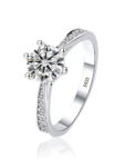 TENCARATS Moissanite Engagement Rings for Women, 1ct 2ct D Color Round Diamond Solitaire Engagement Ring, White Gold Plated Sterling Silver Wedding Promise Rings