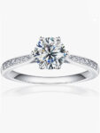 TENCARATS Moissanite Engagement Rings for Women, 1ct 2ct D Color Round Diamond Solitaire Engagement Ring, White Gold Plated Sterling Silver Wedding Promise Rings