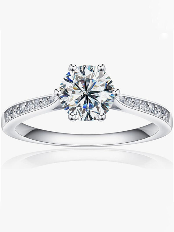 TENCARATS Moissanite Engagement Rings for Women, 1ct 2ct D Color Round Diamond Solitaire Engagement Ring, White Gold Plated Sterling Silver Wedding Promise Rings
