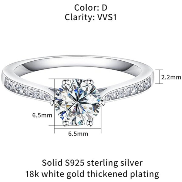 TENCARATS Moissanite Engagement Rings for Women, 1ct 2ct D Color Round Diamond Solitaire Engagement Ring, White Gold Plated Sterling Silver Wedding Promise Rings