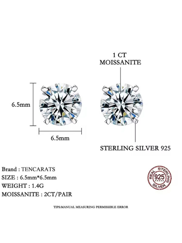 TENCARATS de moissanita de 0,2-2 quilates para mujer, pendientes de diamantes de laboratorio de cuatro garras de plata pura S925, regalo de fiesta, joyería de boda