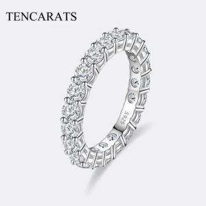 TENCARATS moissanita completo de 3mm para mujer, plata pura S925, diamante eterno, anillo de compromiso apilable, joyería de lujo
