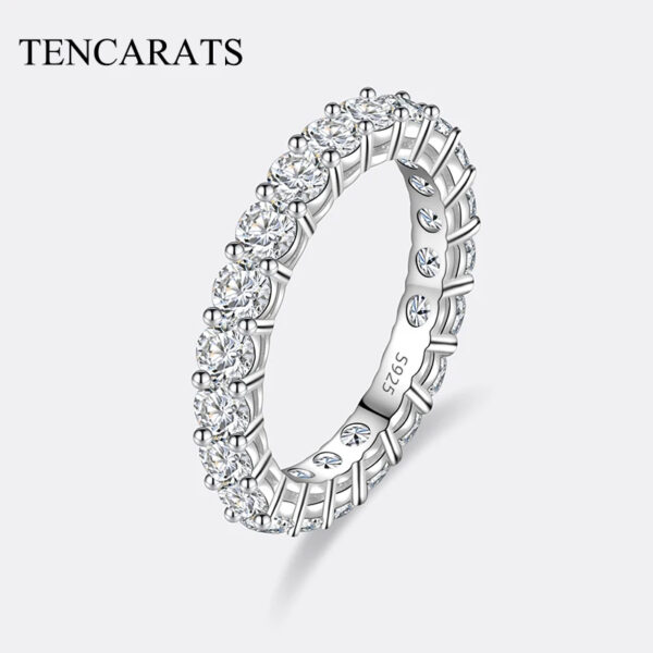 TENCARATS moissanita completo de 3mm para mujer, plata pura S925, diamante eterno, anillo de compromiso apilable, joyería de lujo