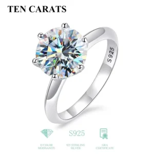 TENCARATS 925 Silver Moissanite Ring – Brilliant Cut Solitaire, Timeless Engagement Jewelry for Women