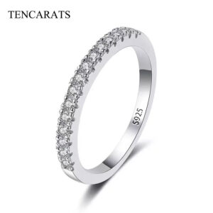 TENCARATS Moissanite Eternity Band – 925 Sterling Silver Pavé Ring, Minimalist Wedding or Stackable Jewelry