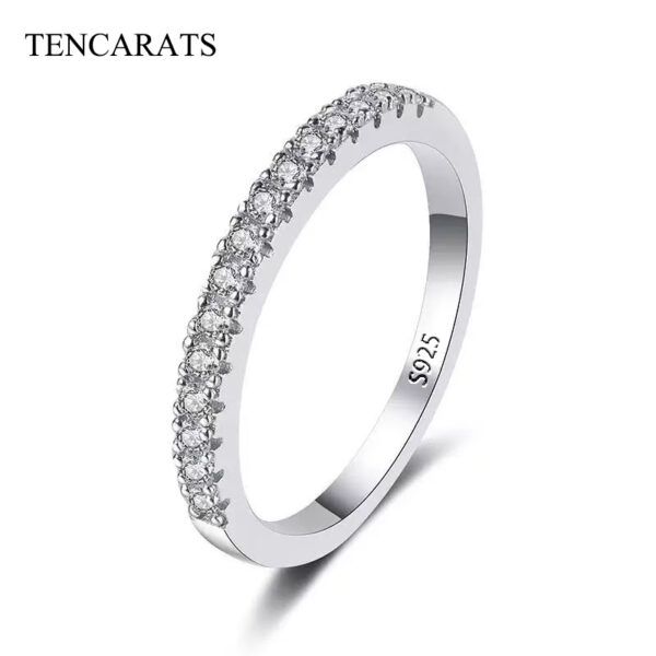 TENCARATS Moissanite Eternity Band – 925 Sterling Silver Pavé Ring, Minimalist Wedding or Stackable Jewelry