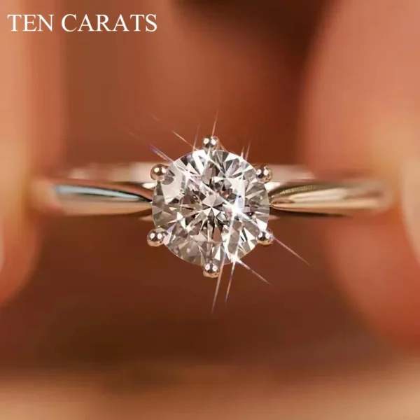 TENCARATS 925 Silver Moissanite Ring – Brilliant Cut Solitaire, Timeless Engagement Jewelry for Women