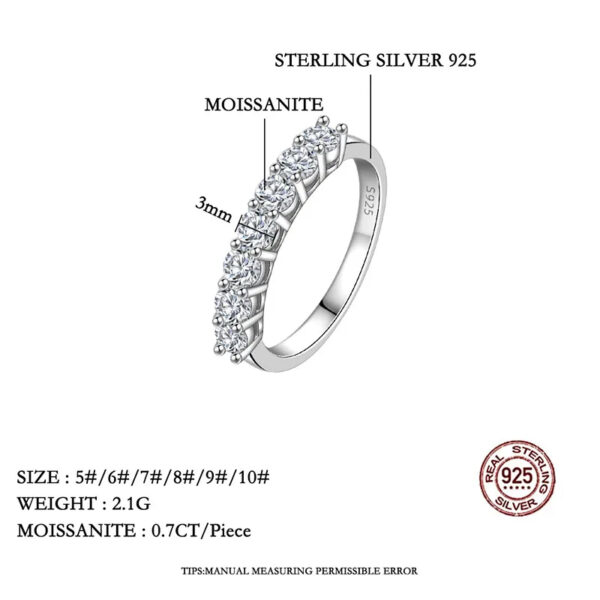 TENCARATS Moissanite Ring in 925 Sterling Silver – Elegant Seven-Stone Design