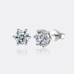 TENCARATS Moissanite Stud Earrings in 925 Sterling Silver – Classic Round Cut, Brilliant Sparkle for Daily Wear