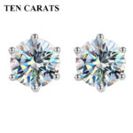 TENCARATS Moissanite Stud Earrings in 925 Sterling Silver – Classic Round Cut, Brilliant Sparkle for Daily Wear