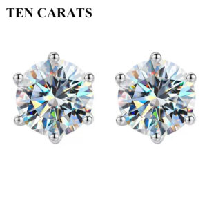 TENCARATS Moissanite Stud Earrings in 925 Sterling Silver – Classic Round Cut, Brilliant Sparkle for Daily Wear