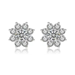 Moissanite Flower Stud Earrings Sterling Silver Sparkling Floral Design Elegant Jewelry for Women Wedding Party Gift