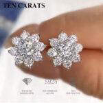 Moissanite Flower Stud Earrings Sterling Silver Sparkling Floral Design Elegant Jewelry for Women Wedding Party Gift