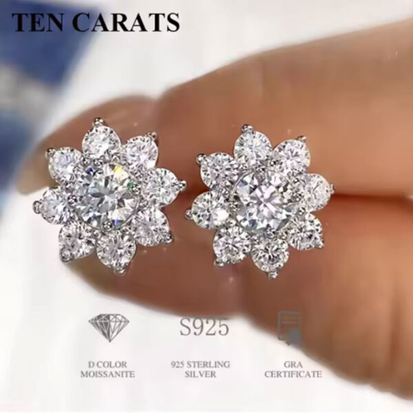 Moissanite Flower Stud Earrings Sterling Silver Sparkling Floral Design Elegant Jewelry for Women Wedding Party Gift