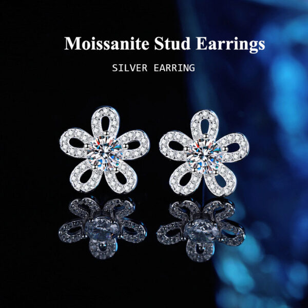 Elegant Moissanite Flower Stud Earrings – Sparkling Sterling Silver Jewelry