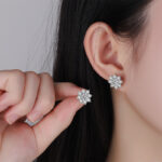 Moissanite Flower Stud Earrings Sterling Silver Sparkling Floral Design Elegant Jewelry for Women Wedding Party Gift