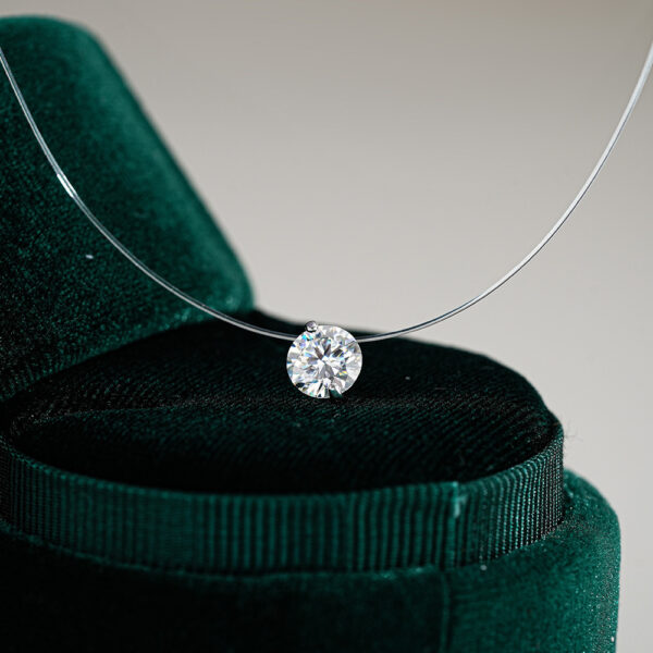 Moissanite Pendant Necklace on Invisible Fishing Line – Dainty Floating Jewelry