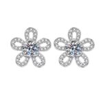 Elegant Moissanite Flower Stud Earrings – Sparkling Sterling Silver Jewelry