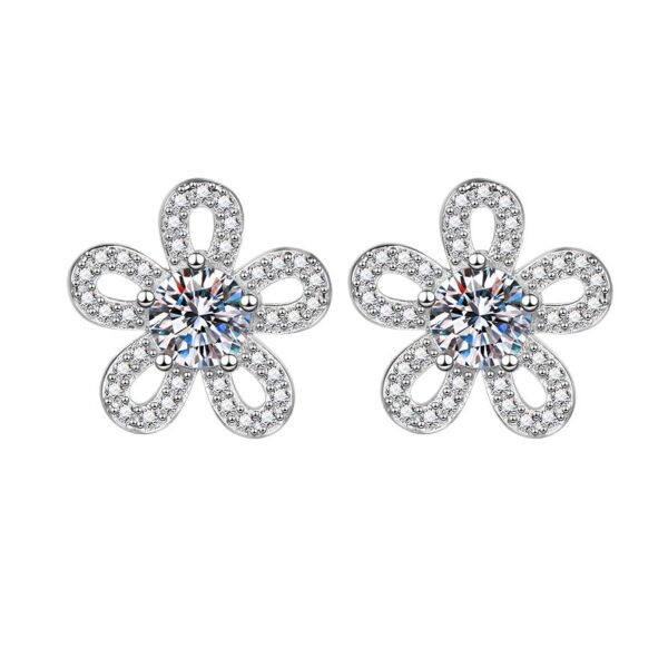 Elegant Moissanite Flower Stud Earrings – Sparkling Sterling Silver Jewelry