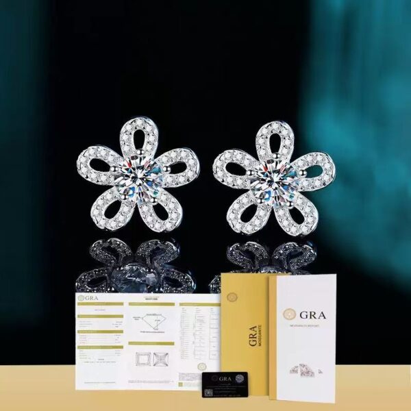 Elegant Moissanite Flower Stud Earrings – Sparkling Sterling Silver Jewelry