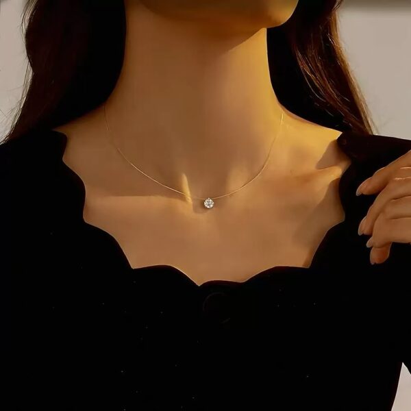 Moissanite Pendant Necklace on Invisible Fishing Line – Dainty Floating Jewelry