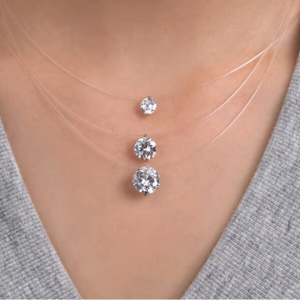 Moissanite Pendant Necklace on Invisible Fishing Line – Dainty Floating Jewelry