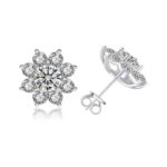 Moissanite Flower Stud Earrings Sterling Silver Sparkling Floral Design Elegant Jewelry for Women Wedding Party Gift