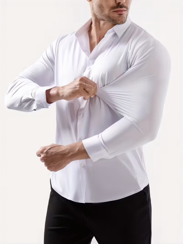Chemise Homme Extensible – Manches Longues, Coupe Slim, Muscle Fit, Anti-Froissage, Boutonnée